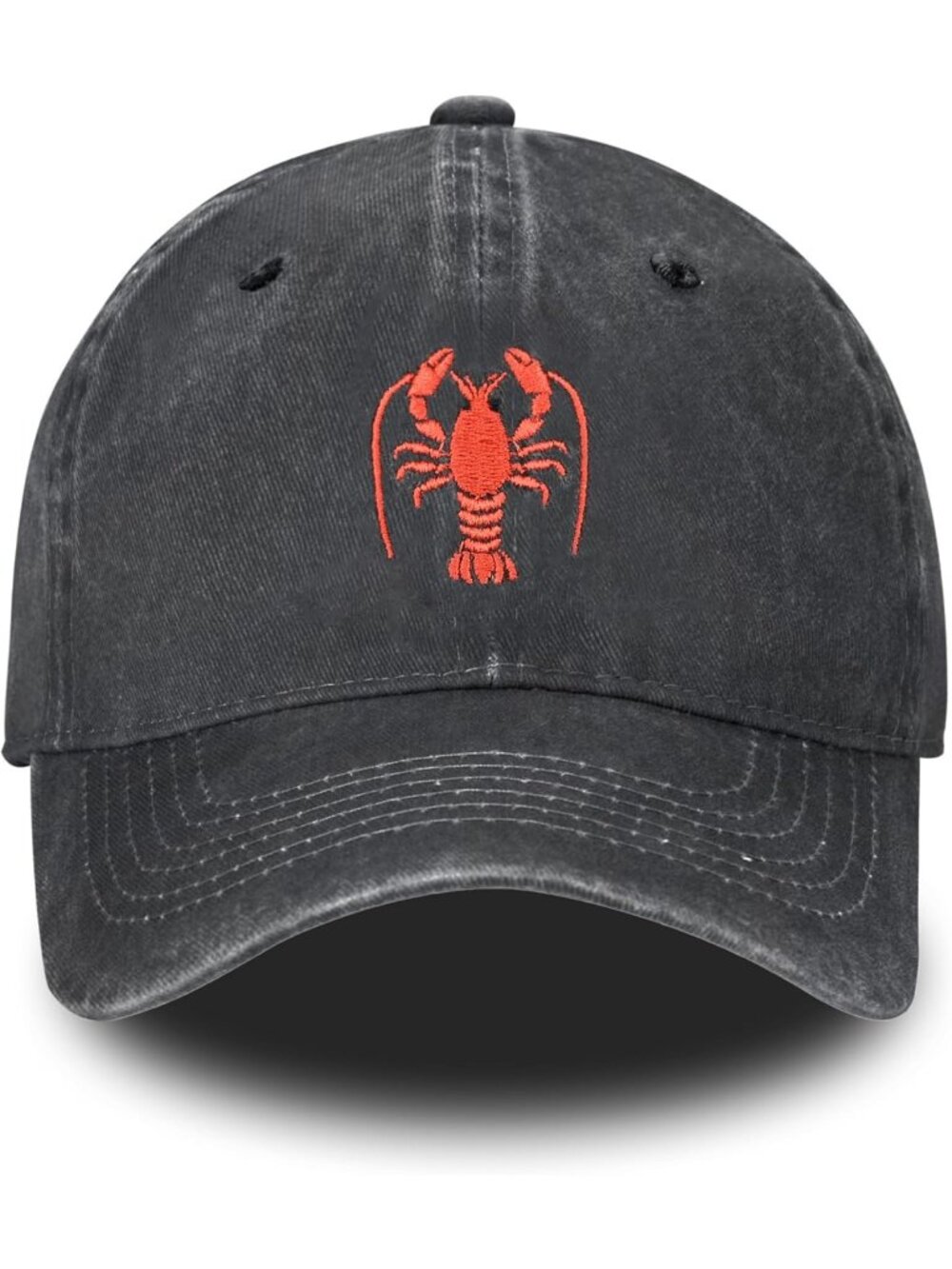 Unisax Black Crawfish Embroidered Adjustable Washed Distressed Baseball Hat